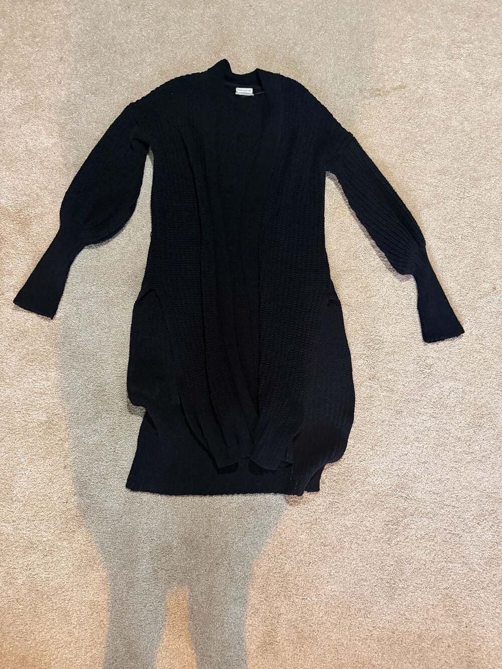 Urban Outfitters Open Front Long Cardigan Black Ribbed Knit